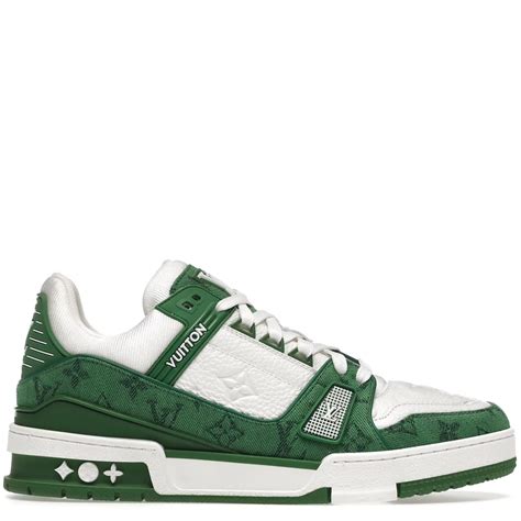 louis vuitton trainer green monogram denim white